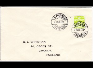 Dänemark 1958, Bahnpost Stpl. NYBORG-FREDERICIA T. 39 auf Brief m. 12 öre