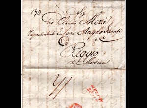 Schweiz 1829, Porto Brief v. Samaden im Engadin n. Reggio, Italien