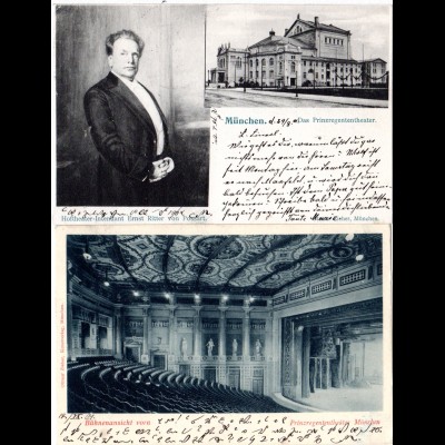München, Prinzregententheater, zwei 1901 gebr. sw-AKs