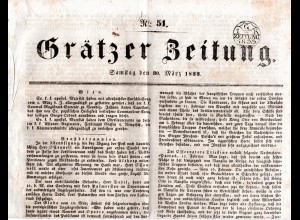 Österreich 1833, Grätzer Zeitung v. 30. März m. schönem Zeitungsstempel