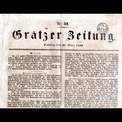 Österreich 1833, Grätzer Zeitung v. 30. März m. schönem Zeitungsstempel