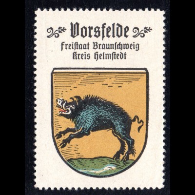 Vorsfelde Kr. Helmstedt, Stadtwappen Sammelmarke m. Abb. Wildschwein Keiler