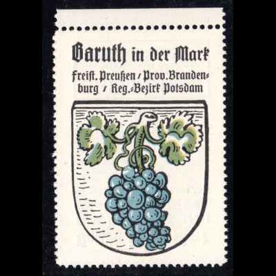 Baruth in der Mark, Stadtwappen Sammelmarke m. Abb. Wein Traube