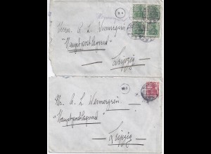 DR 1914, 2 Germania Brief v. Mainz m. Leipzig Postlager-Stempeln vorderseitig