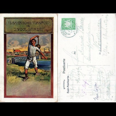Bayern 1909, 13. Bay. Turnfest Ingolstadt, m. Sonderstpl. gebr. Privatganzsache