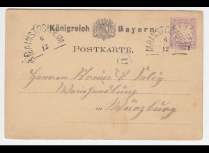 Bayern 1881, HKS Mainstockheim auf 5 Pf. Ganzsache n. Würzburg. #2710