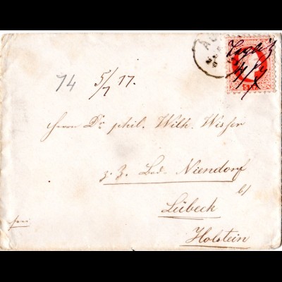 Österreich 1877, hds. Entwertung Teplitz u. K1 Aussig auf Brief m. 5 Kr. 