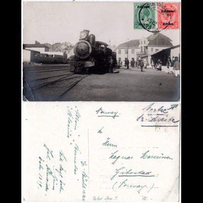 DSWA 1925, apt. Stpl. KOLMANNSKUP auf Eisenbahn-AK m. 1/2+1d n. Norwegen.