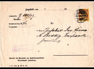 DR 1903, Frei lt. Avers No. 21... auf Gerichts Brief m. EF 25 Pf. v. Hannover