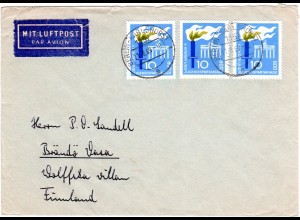 DDR 1969, MeF 3x10Pf. Spartakiade auf Brief v. Berlin Karlshorst n. Finnland