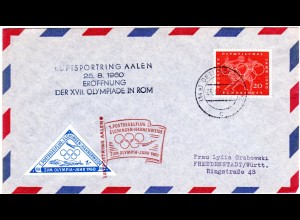 BRD 1960, Olympiade Postsegelflug Brief Elchingen-Hahnenweide