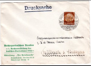 DR 1936, 3 Pf. auf Umschlag d. Reichsgartenschau Dresden m. entspr. Sonderstpl.