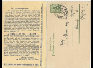 Bayern 1909, 5 Pf. Ganzsache Frageteil m. rs. Zudruck H. Beyschlag Augsburg #616