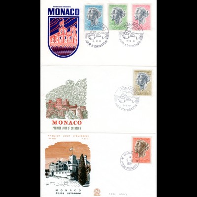 Monaco 1966/71, 3 FDC m. 5 versch. Marken. (Kat. 59,50 €)