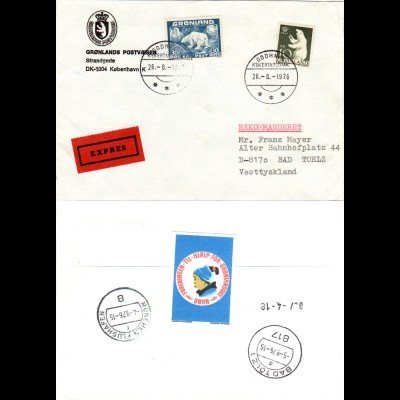 Grönland 1976, 10 Kr.+30 öre auf Eilboten Brief v. Godhavn n. Deutschland