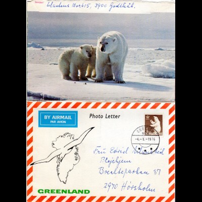 Grönland 1976, 1 Kr. auf Luftpost Bilder Brief m. Eisbär v. Godhab n. Dänemark