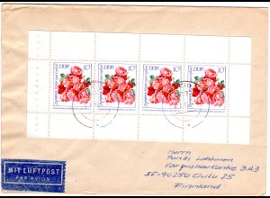 DDR 1980, MHB m. 4x10 Pf. Rosen auf Luftpost Brief v. Leipzig n. Finnland