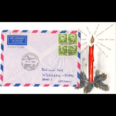 Grönland 1962, 4er Block 10 öre auf Weihnachten Luftpost Brief v. Sör Strömfjord