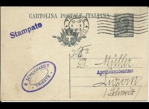 Italien 1922, 15 C. Ganzsache zum Auslands Drucksachen Porto i.d. Schweiz. #2589