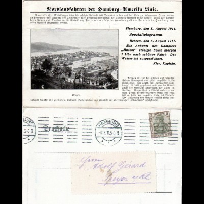 Bergen, Norwegen, Reklame-Postkarte der Hamburg-Amerika Linie m. 3 Pf. Germania