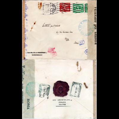 NL 1942, 3 Marken auf WW II Zensur Brief v. Arnhem n. Italien
