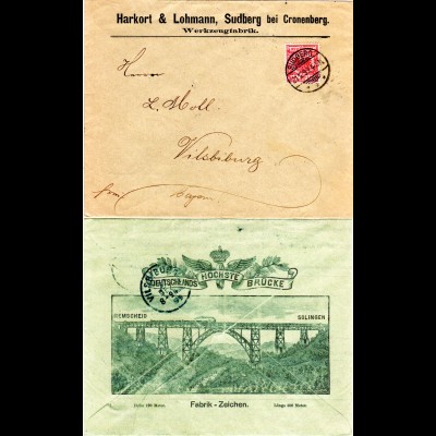 DR 1899, Reklame Brief v. Sudberg bei Cronenburg m. Abb. Eisenbahn Brücke u. Zug