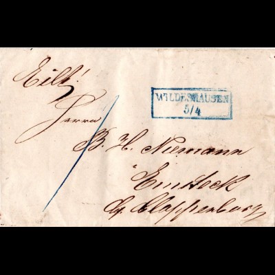 Oldenburg 1851, R2 WILDESHAUSEN auf Brief n. Emstek m. Vermerk "Eilt!"