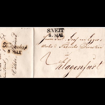 Österreich 1839, klarer Kärnten-L2 S:VEIT auf Porto Brief n. Klagenfurt