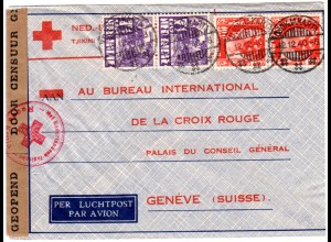 NL Indien 1940, Rotes Kreuz Vordruck Umschlag m. 4 Marken per Luftpost i.d. CH.