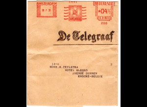 NL 1931, Amsterdam Freistempel m. Schäferhund De Telegraaf Zeitungsschleife 