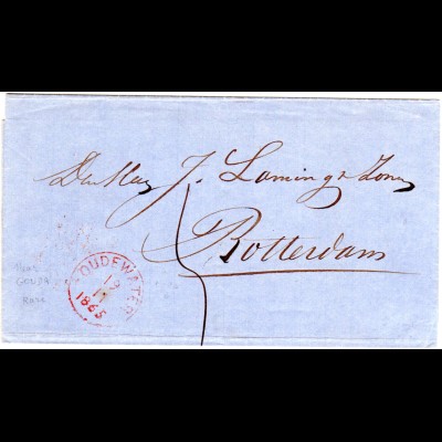 NL 1865, roter K1 OUDEWATER auf Porto Brief n. Rotterdam