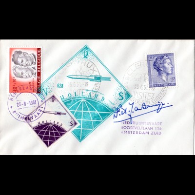 NL 1961, ungez. Raketenpost Marke auf Luxemburg Brief m. Unterschrift de Bruijn