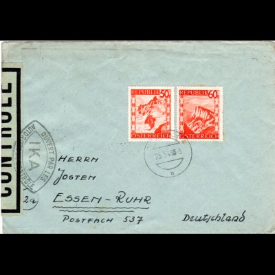 Österreich 1948, 50+60 G. auf Brief v. Innsbruck m. französ. IKA Zensur