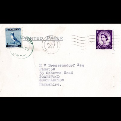 GB 1965, Lundy 1 P. in MiF m. GB 3d auf Karte v. Bideford