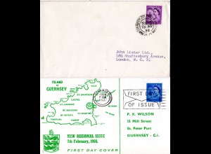 Guernsey 1958/66, 3 u. 4d auf 2 schönen FDC