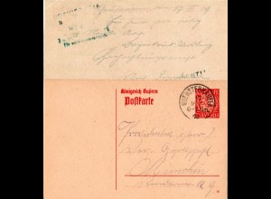Bayern 1919, 10 Pf. Ganzsache v. Thannhausen m. K1 MUENSTERHAUSEN