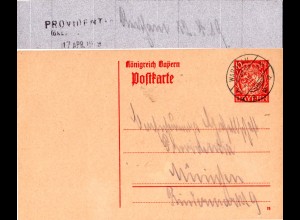 Bayern 1919, 10 Pf. Ganzsache v. Reitham m. Steg Stpl. WARNGAU