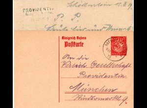 Bayern 1919, 10 Pf. Ganzsache v. Schöllnstein m. K1 HOFKIRCHEN b. VILSHOFEN