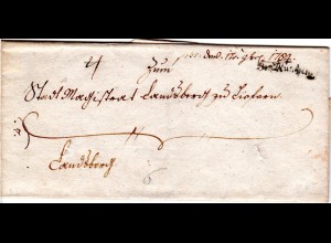 Bayern 1784, Fraktur-L1 Von München auf Brief m. Präsentatiosvermerk Landsberg