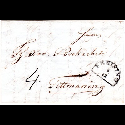 Bayern 1846, HKS FREiSING auf Porto Brief n. Tittmoning