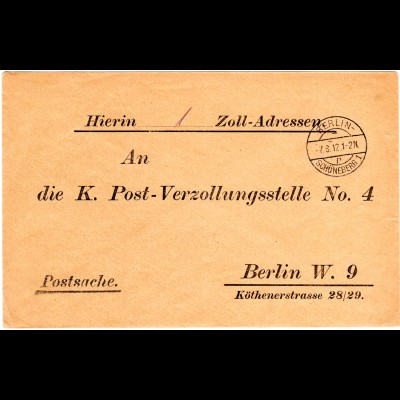 DR 1912, portofreier Postsache Brief v. Berlin-Schöneberg 1 p