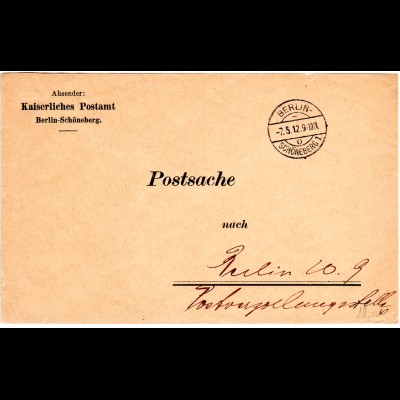 DR 1912, portofreier Postsache Brief v. Berlin-Schöneberg 1 o