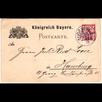 Bayern 1885, Punktstpl. AUGSBURG II auf 5 Pf. Ganzsache 
