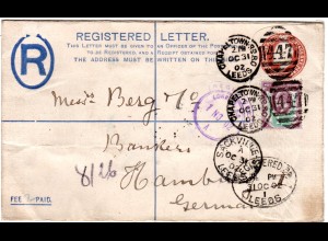 GB 1902, 1 1/2d Zusatzfr. auf Einschreiben Ganzsache Brief v. CHAPELTOWN LEEDS