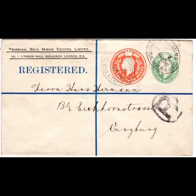 GB 1906, 1/2+4d Doppelwertstempel Einschreiben Privatganzsache Brief v. London