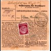 DR 1942, 15+60+100 Pf. vorder- u. rückseitig auf Ostmark Paketkarte v. RADOMLJE