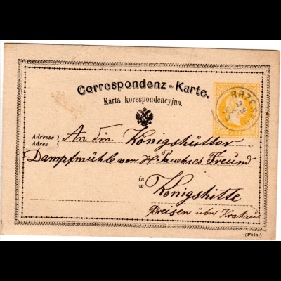 Österreich 1873, Fingerhut Stpl. BRZESKO (Galizien) auf 2 Kr. Ganzsache