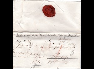 Bayern 1838, L2 MÜNCHEN auf Paket Brief m. diversen Vermerken n. Toerring