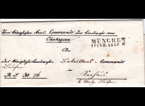 Bayern 1857, L2 MÜNCHEN auf Militaria Brief n. Seehaus b. Laufen