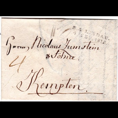 Bayern 1813, L2 R.3 LINDAU auf Porto Brief n. Kempten